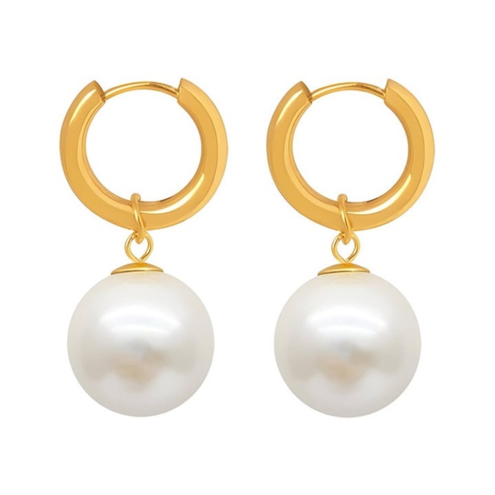 Gold Plated Pearl Imitation Drop Earrings Stainless Steel Elegant Classic Modern
